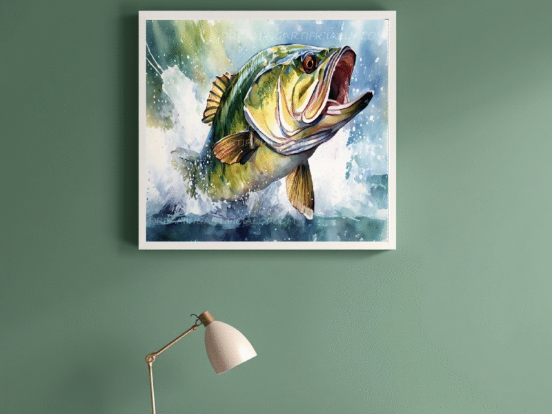 A vibrant fish leaping out of water, surrounded by splashes, capturing movement and energy.